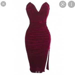 JLUXLABEL Red velvet sweetheart ruched dress